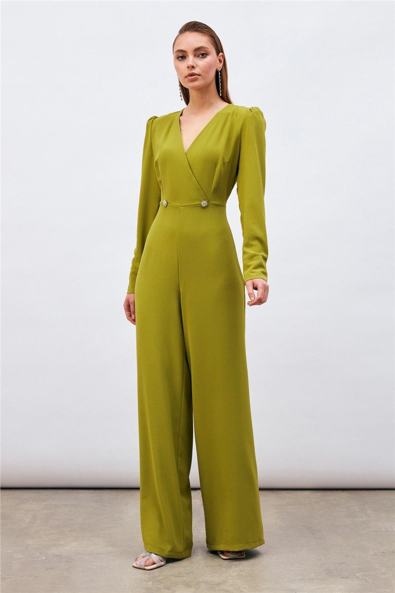 Women's jumpsuit with decorative buttons - Oil green #382670