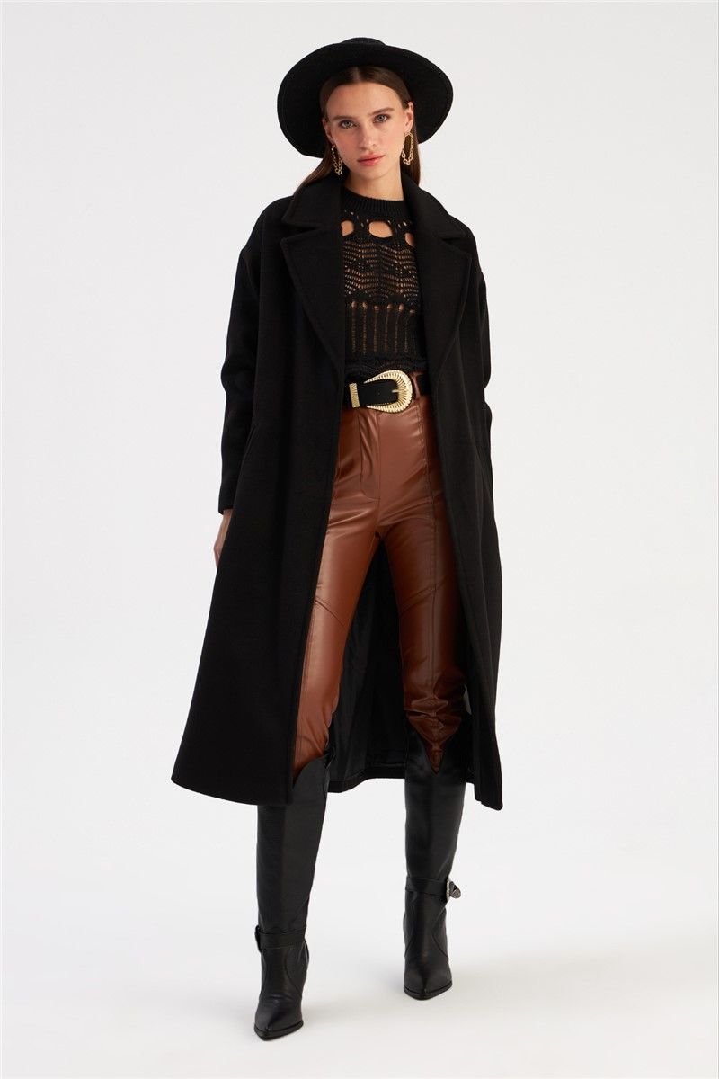 Women's Loose Belted Coat - Black #362828