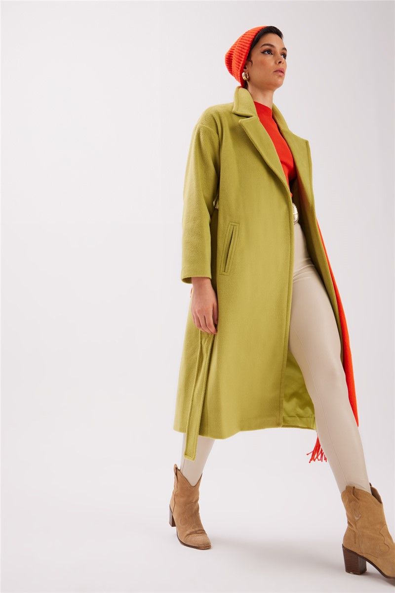 Ženski široki kaput s remenom - zelena #363436