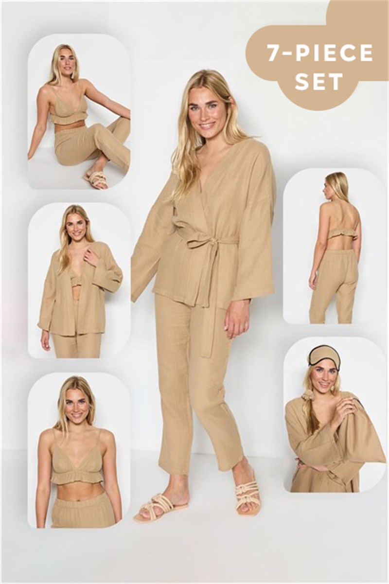 Euromart Women s 7 Piece Pajama Set 9551 Beige 392417