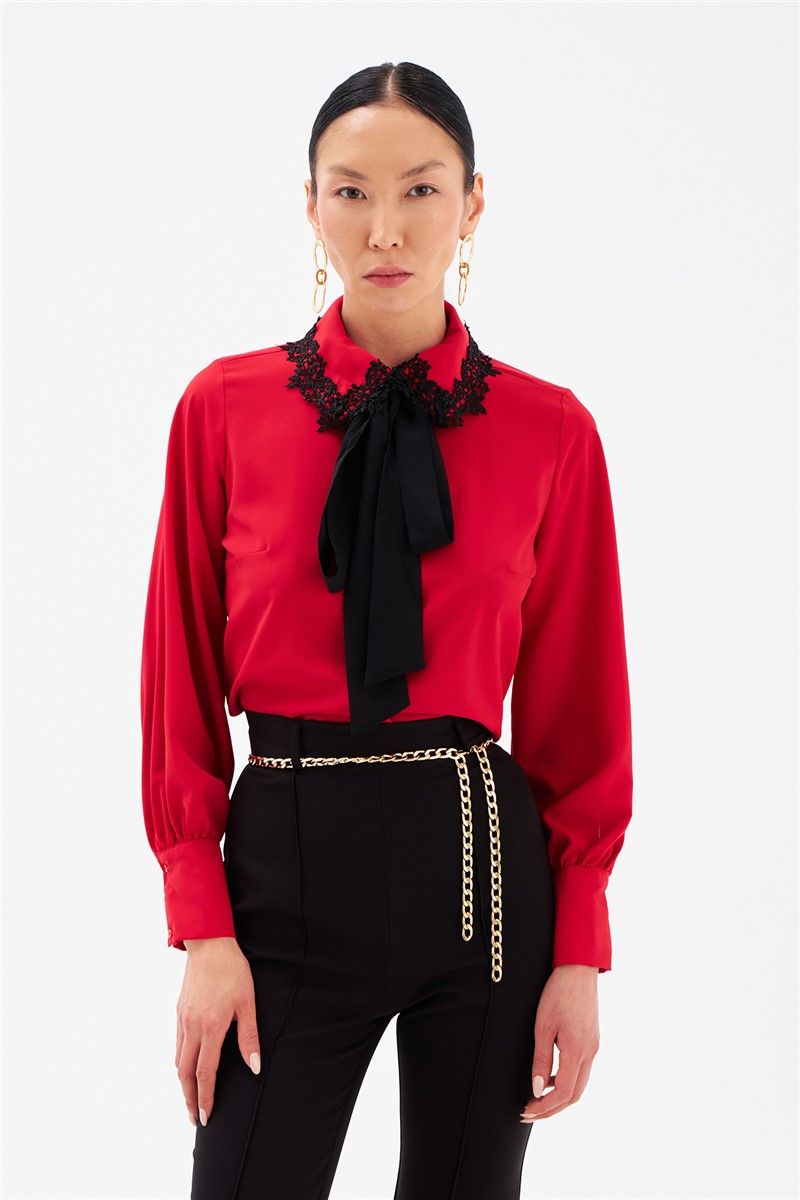 Women's shirt with lace details - Red #333596