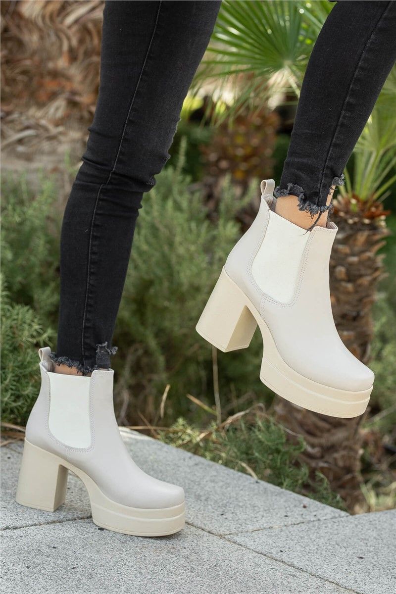 Women's Side Elastic High Heel Boots - Light Beige #362422
