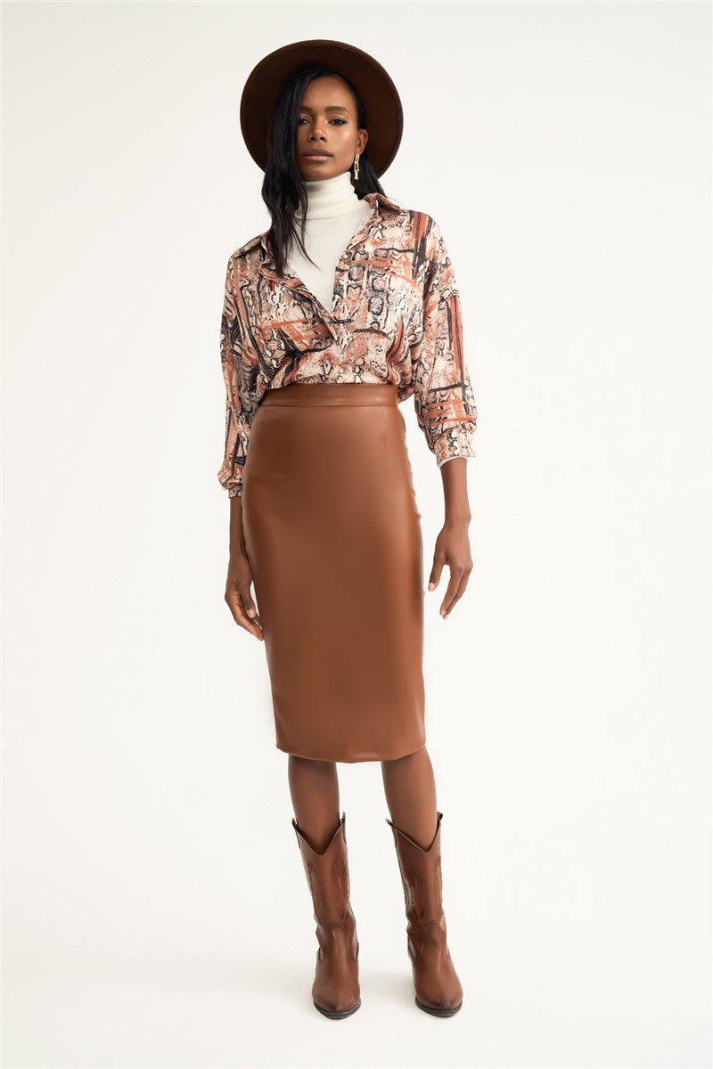 Fitted brown shop pencil skirt