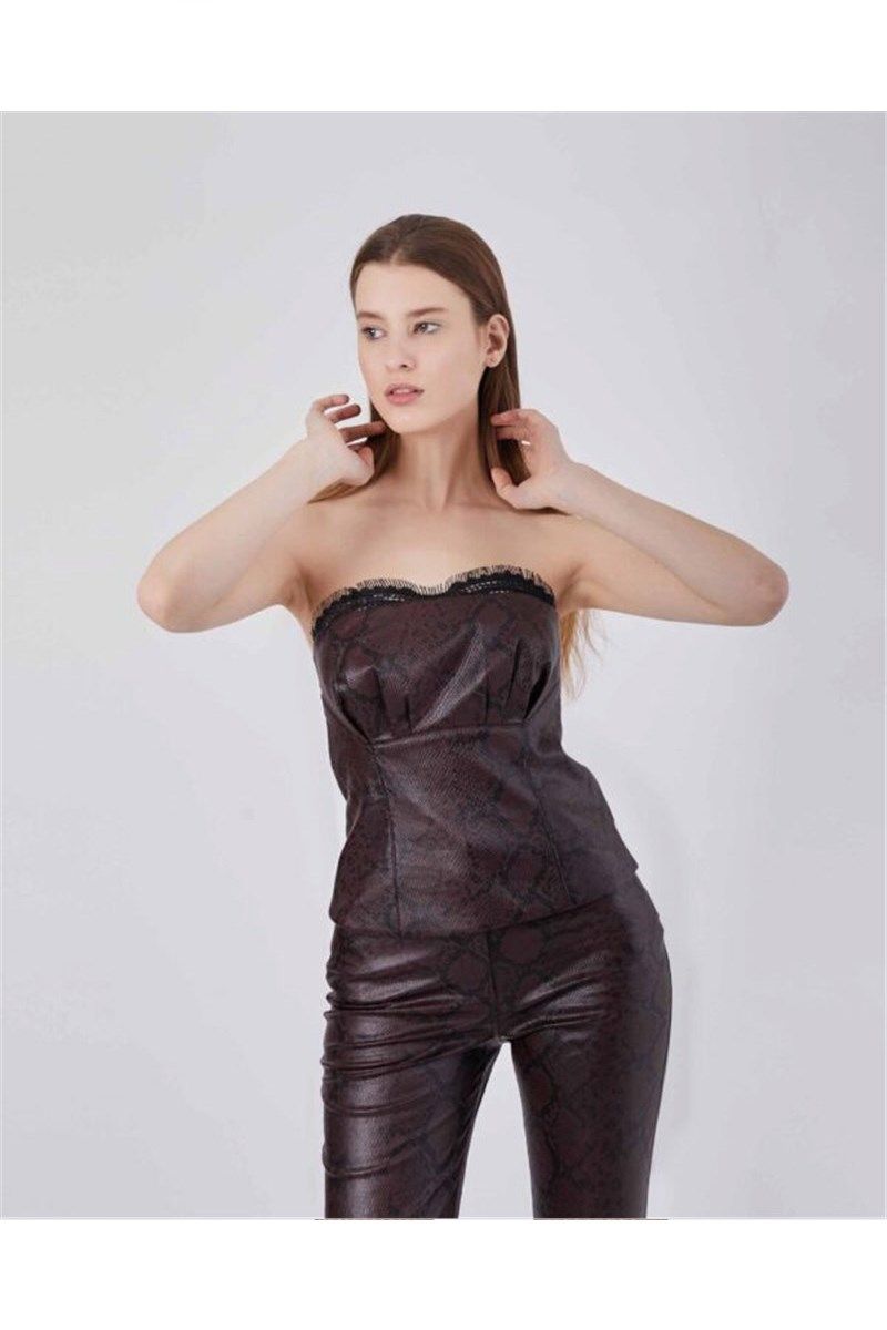 Women's leather top - Brown BSKL03005
