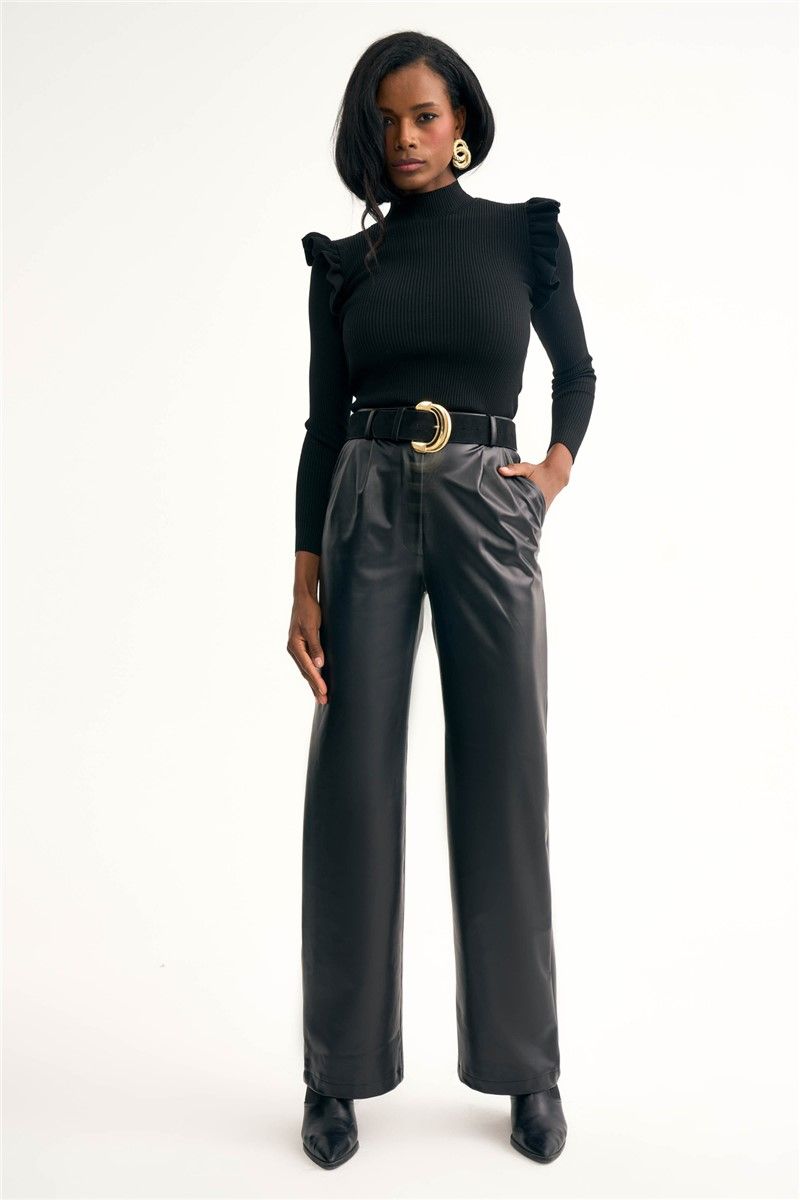 Ženske kožne hlače - crne # 323091