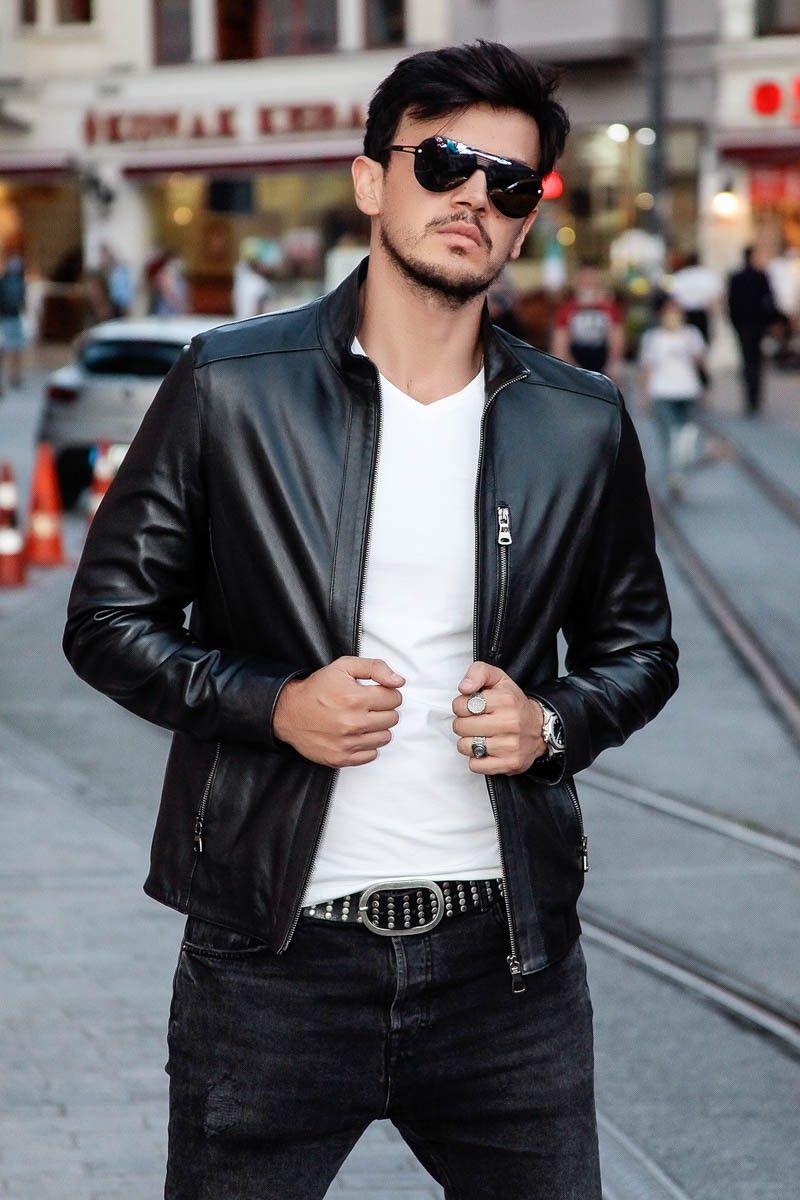 Leonardo Men's Real Leather Jacket - Black #266584