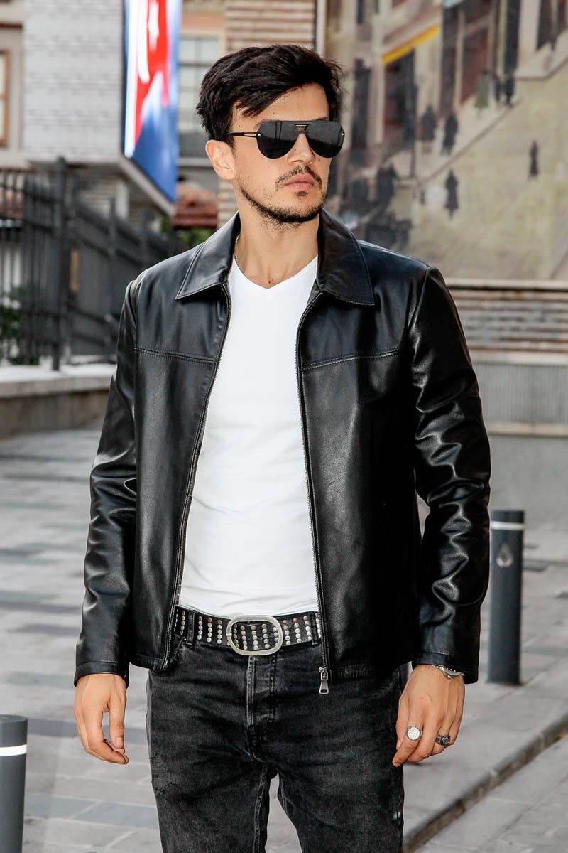 Leonardo Men's leather jacket - Black V987617 #266611