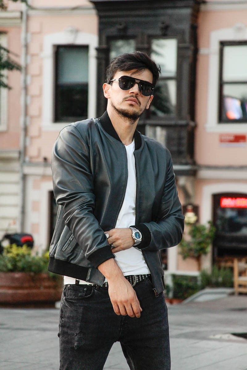 Leonardo Men's Real Leather Jacket - Grey #266583