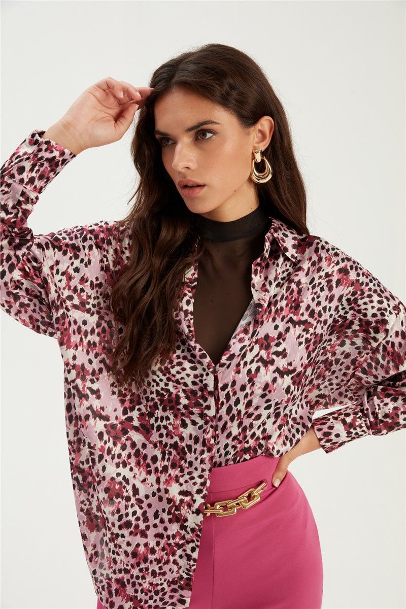 Camicia da donna con stampa leopardata - Rosa #361225