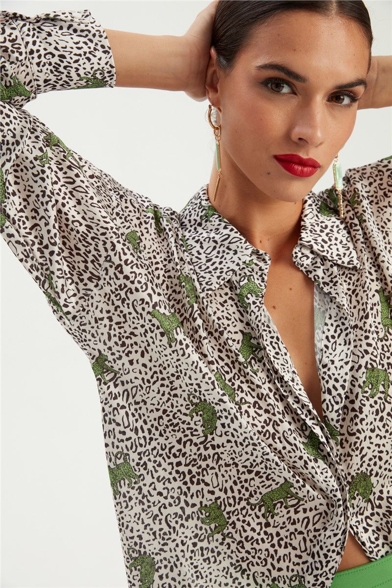 Women's Leopard Print Shirt - Green #361223