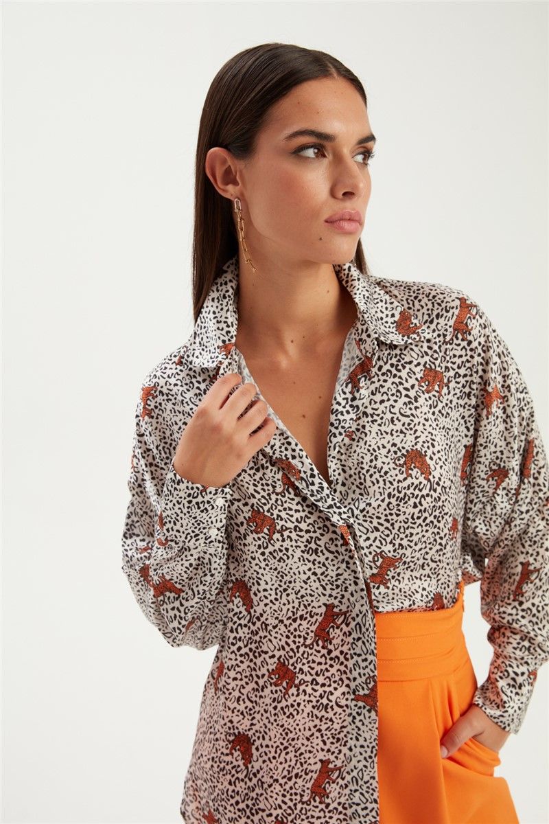 Women's Leopard Print Shirt - Orange #361222
