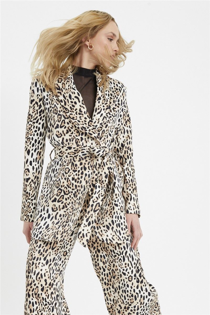 Women's jacket with leopard pattern - Beige-Black #327726