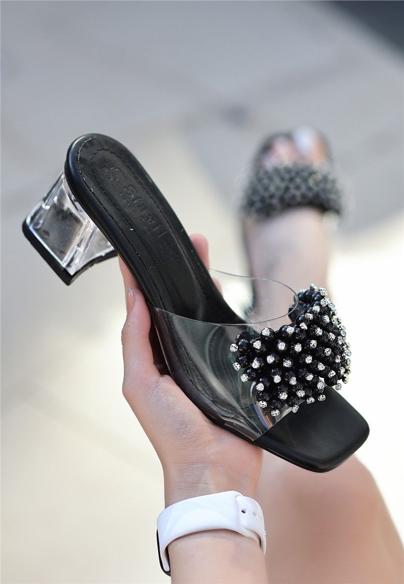 Women's Slippers with Transparent Heel - Black #382204