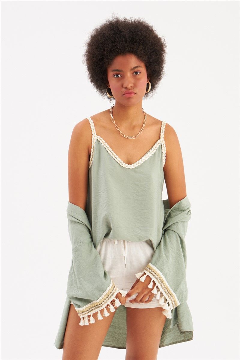 Women's sleeveless linen blouse - Mint #358301