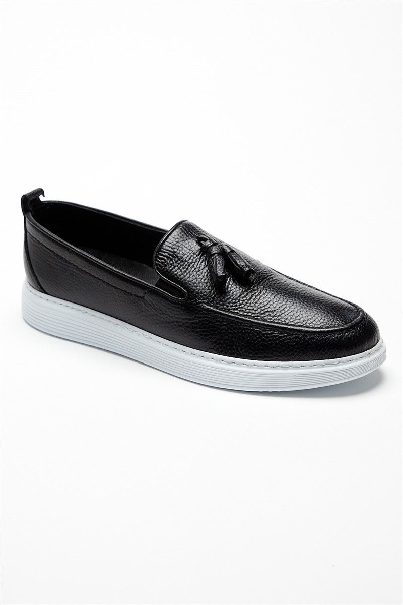 Tonny Black Men's Real Leather Tassel Shoes - Black #310983