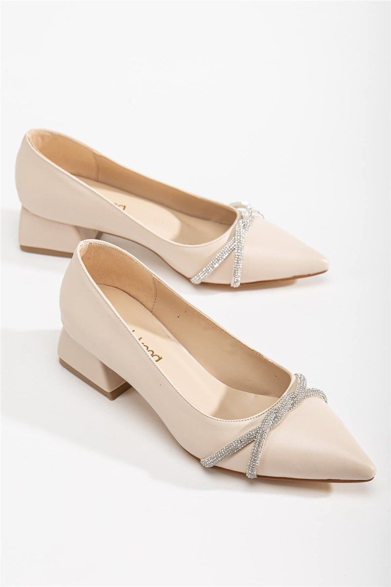 Women's shoes with decorative stones - Light beige #405865