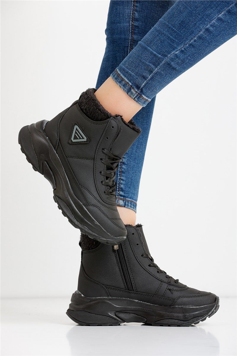 Women's Side Zip Lace Up Boots 0123 - Black #403372