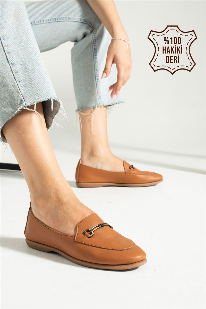 Poreno Hakiki Deri Toka Detaylı Taba Kadın Casual Ayakkabı  #385022