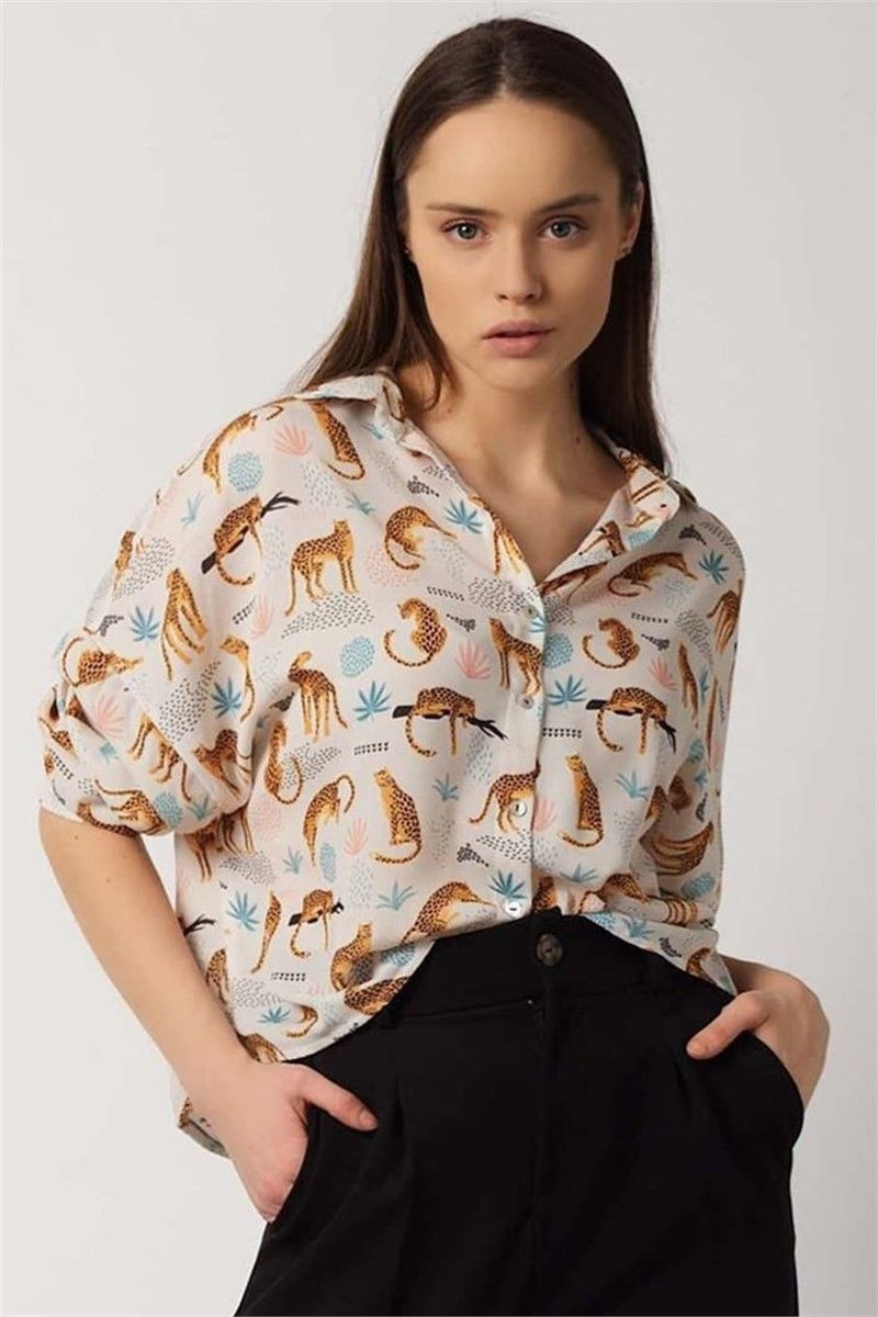 Mad Girls Beige Leopard Patterned Shirt  MG185 #287605