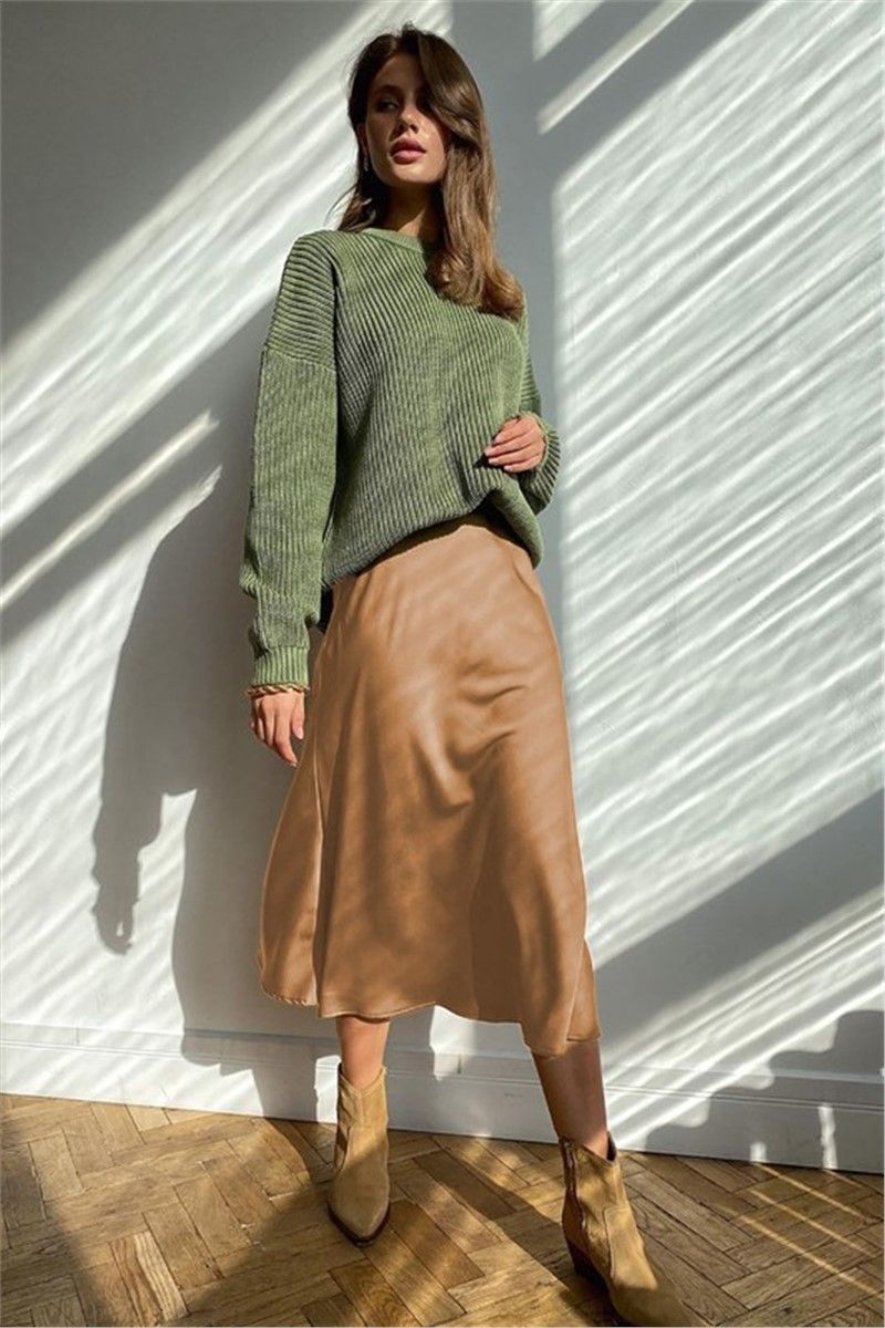 Women's skirt made of satin MG1409 - Beige #327354