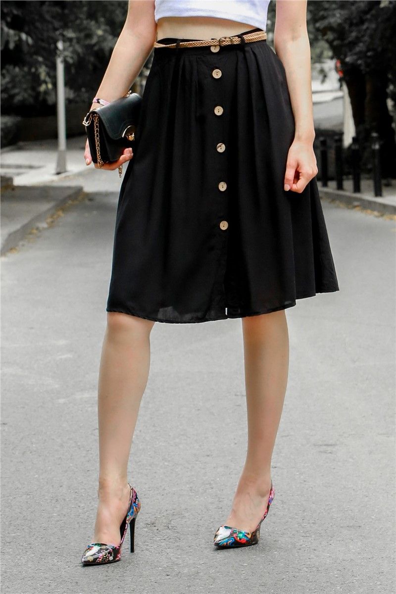 Mad Girls Black Button-up Belt Detailed Skirt MG494 #288994