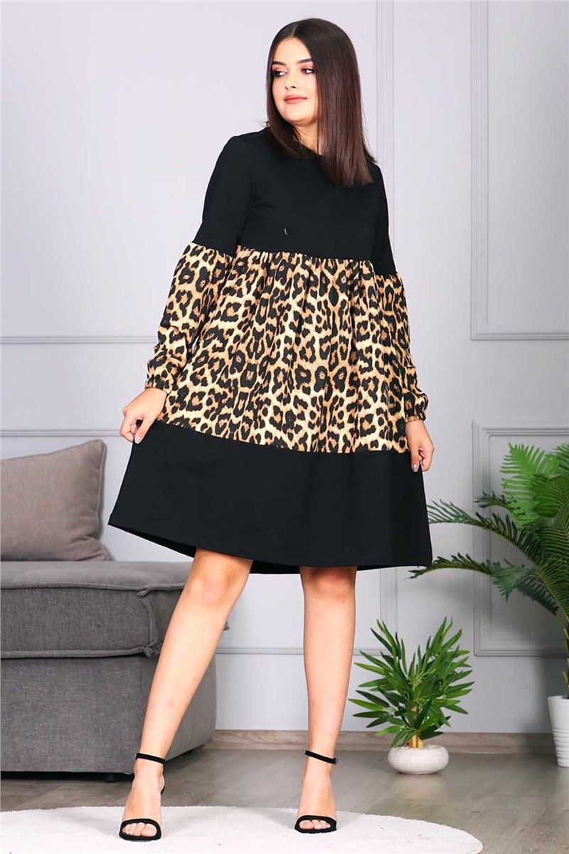 Ženska haljina MG687 - Crna s leopard 289428