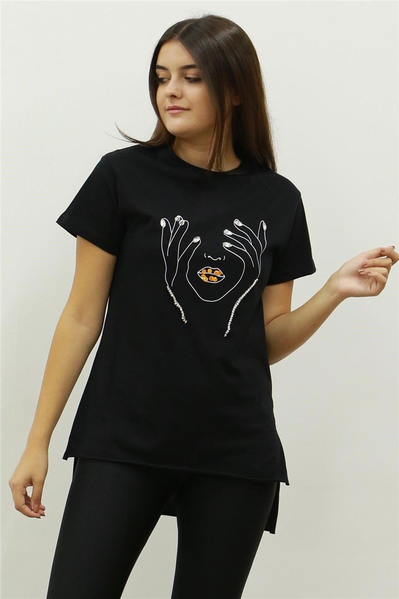 Mad Girls Black Printed Scalled T-shirt MG616-3 #289096