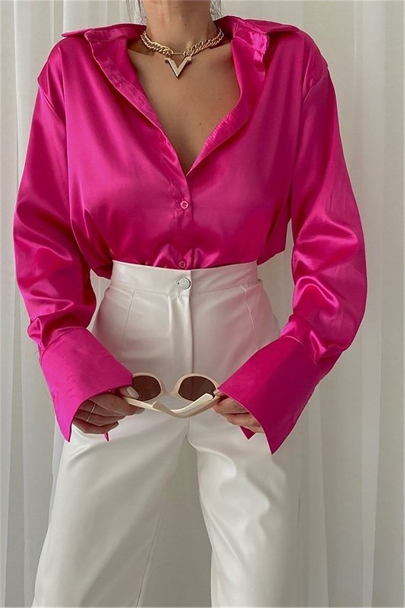 Ženska satenska košulja MG1307 - žarko ružičasta #323171