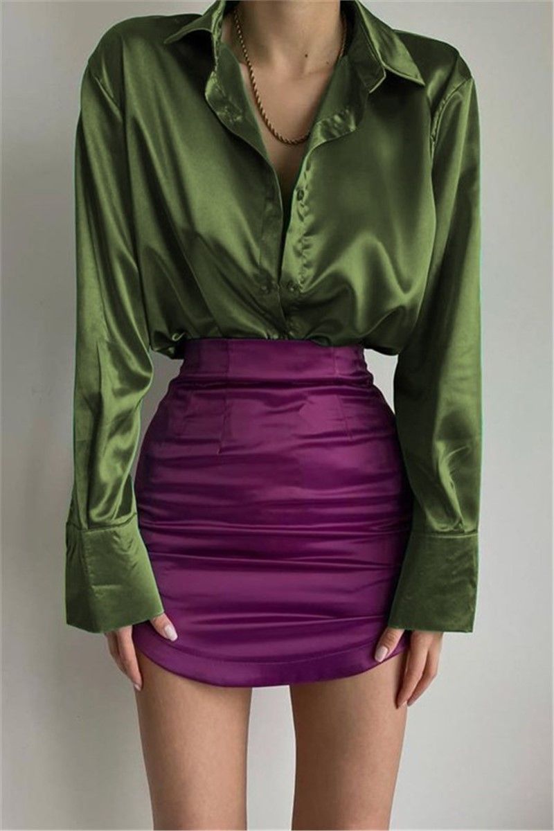 Camicia da donna in raso MG1307 - Verde #327374