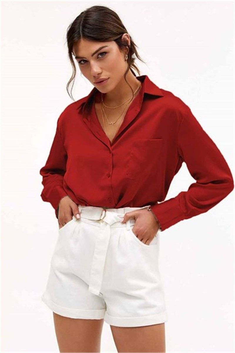 Camicia da donna in raso MG1104 - Rossa #305926