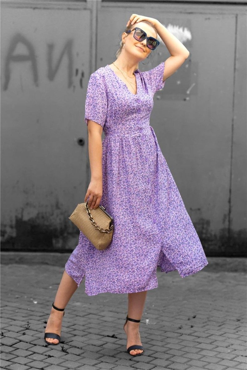 Mad Girls Lilac Floral Button-up Dress MG503 #288765
