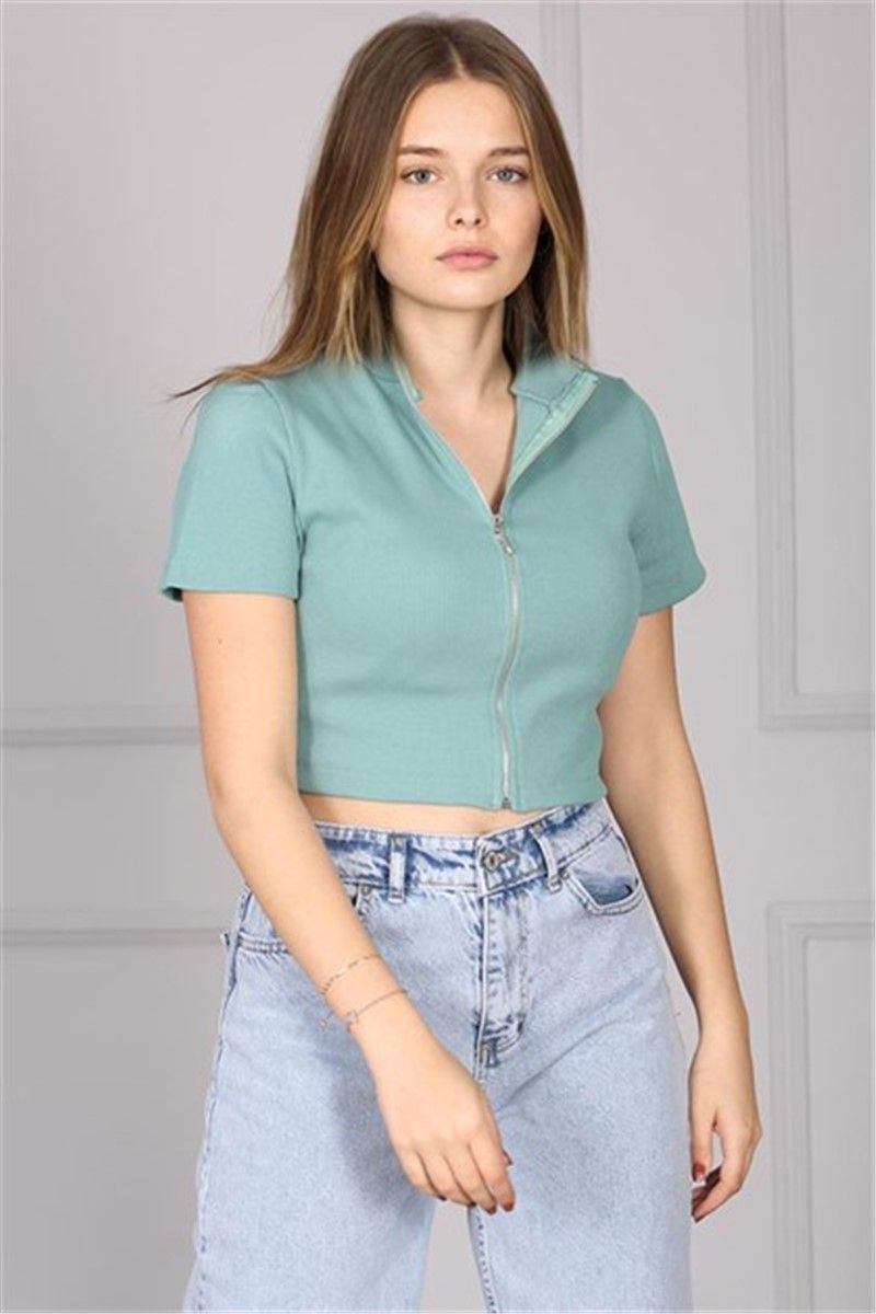 Women's short t-shirt with zipper - MG1094 Mint  #303100