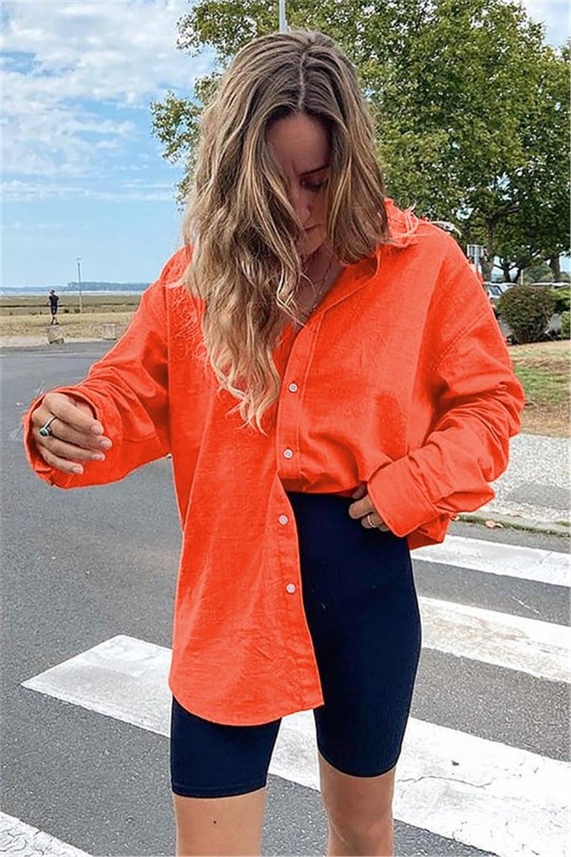 Camicia oversize in lino da donna MG1369 - Arancione #327820