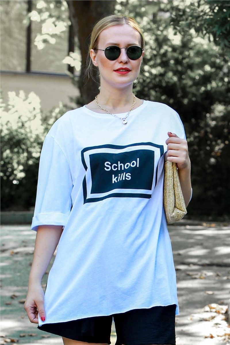 Mad Girls White School Kills T-shirt MG577 #288959