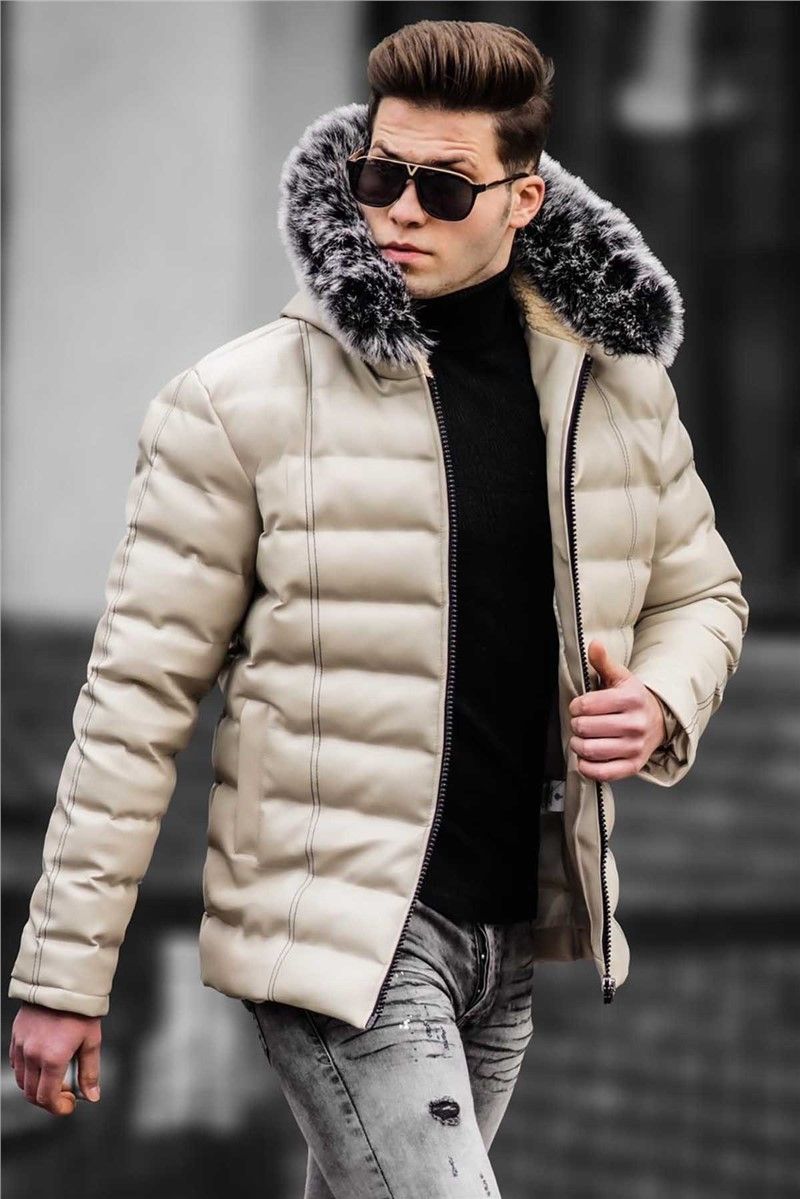 Madmext Men's Fur Puffer Coat - Beige #290538