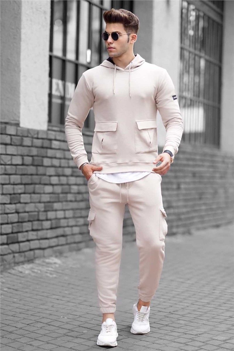 Madmext Men's Hooded Tracksuit with Pockets - Beige #289476