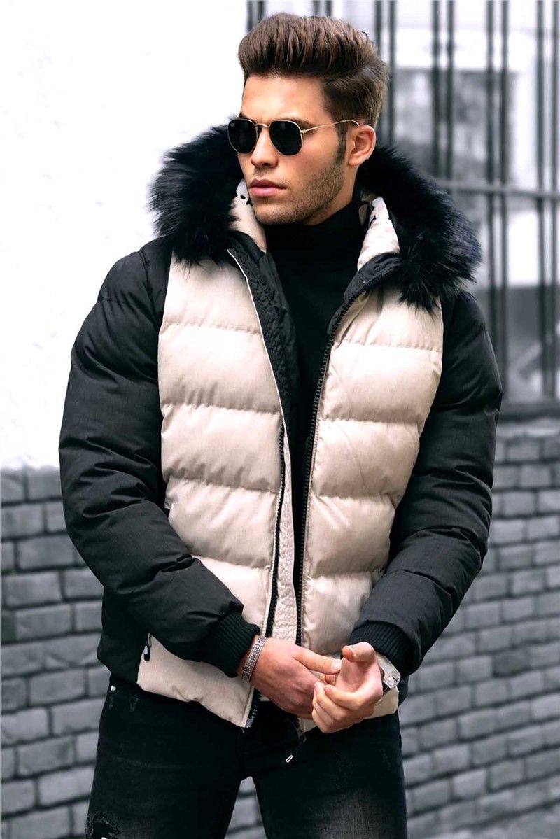 Madmext Men's Fur Puffer Coat - Beige, Black #290296