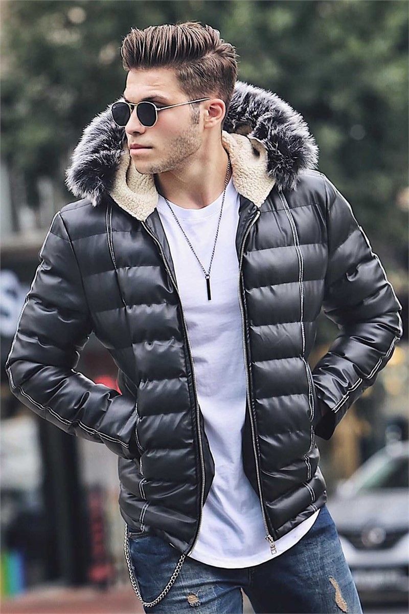 Madmext Men's Fur Puffer Coat - Black #286628