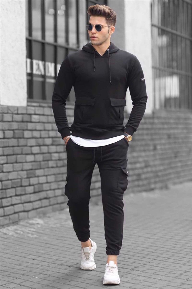 Madmext Men's Hooded Tracksuit with Pockets - Black #289474