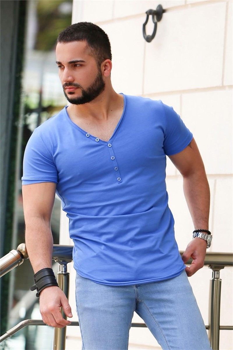  Blue Button-up T-shirt for Men 4049 # 285974