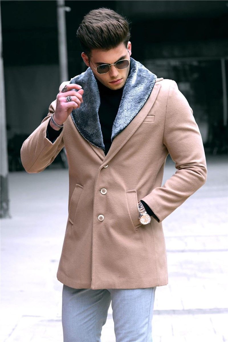 Madmext Men's Fur Overcoat - Camel #290290