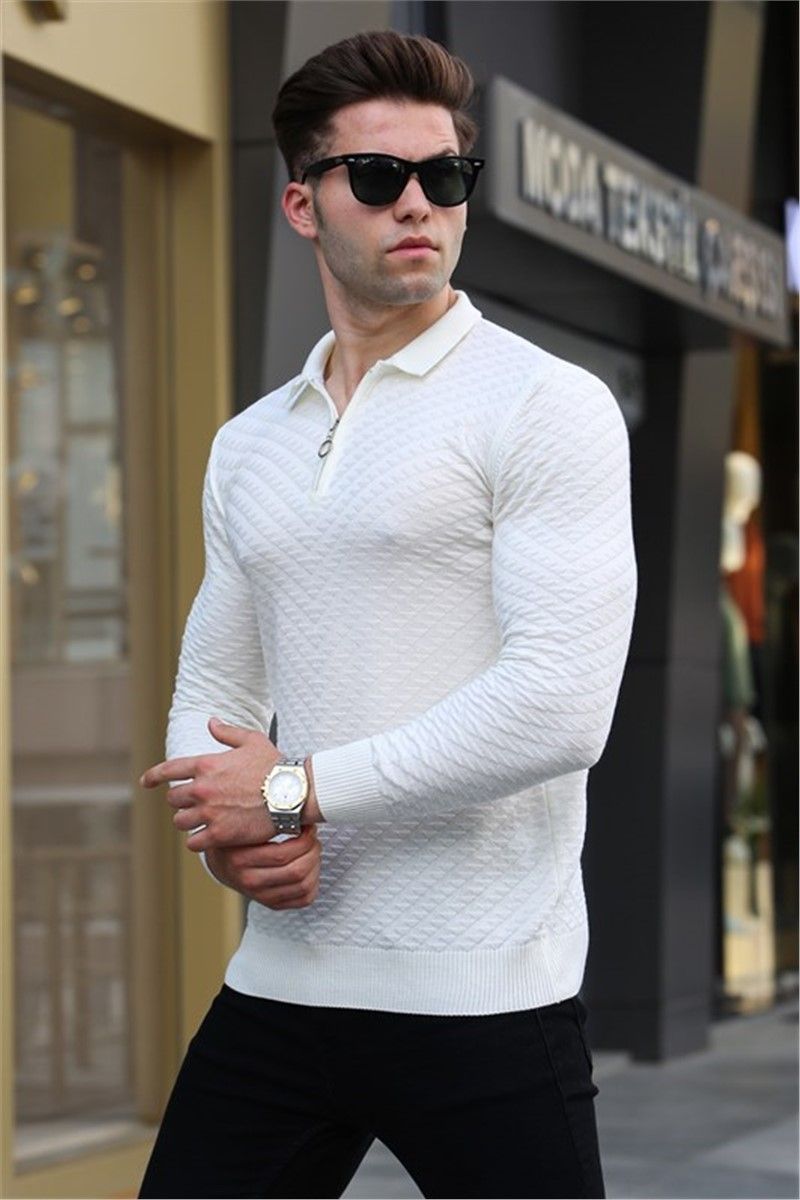 Muški pulover s patentnim zatvaračem 5605 - Ecru #358420