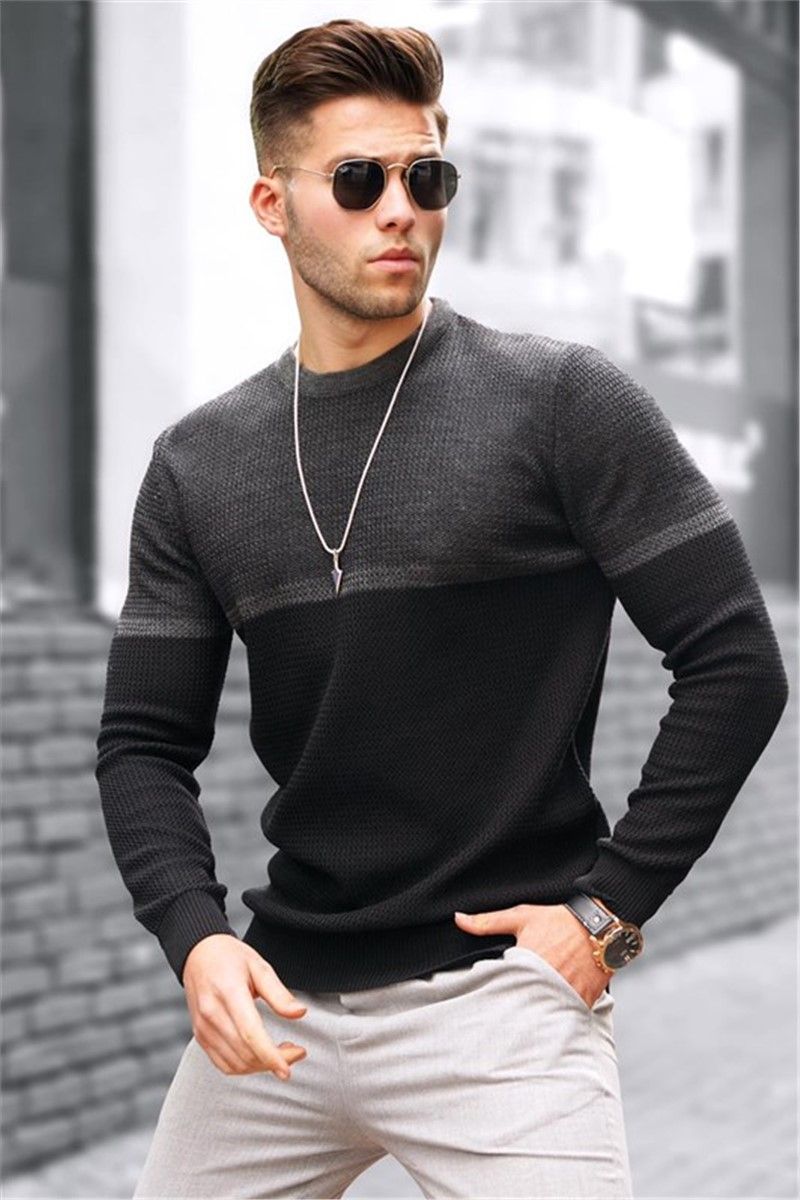 Muška džemper 4734 - Crno-Sivi #321148