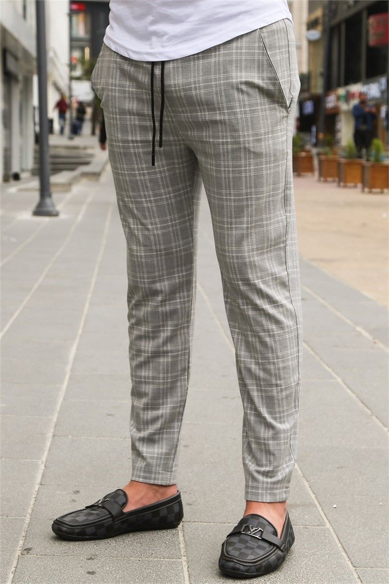  Gray Slim Fit Checked Trousers 4035 # 285692