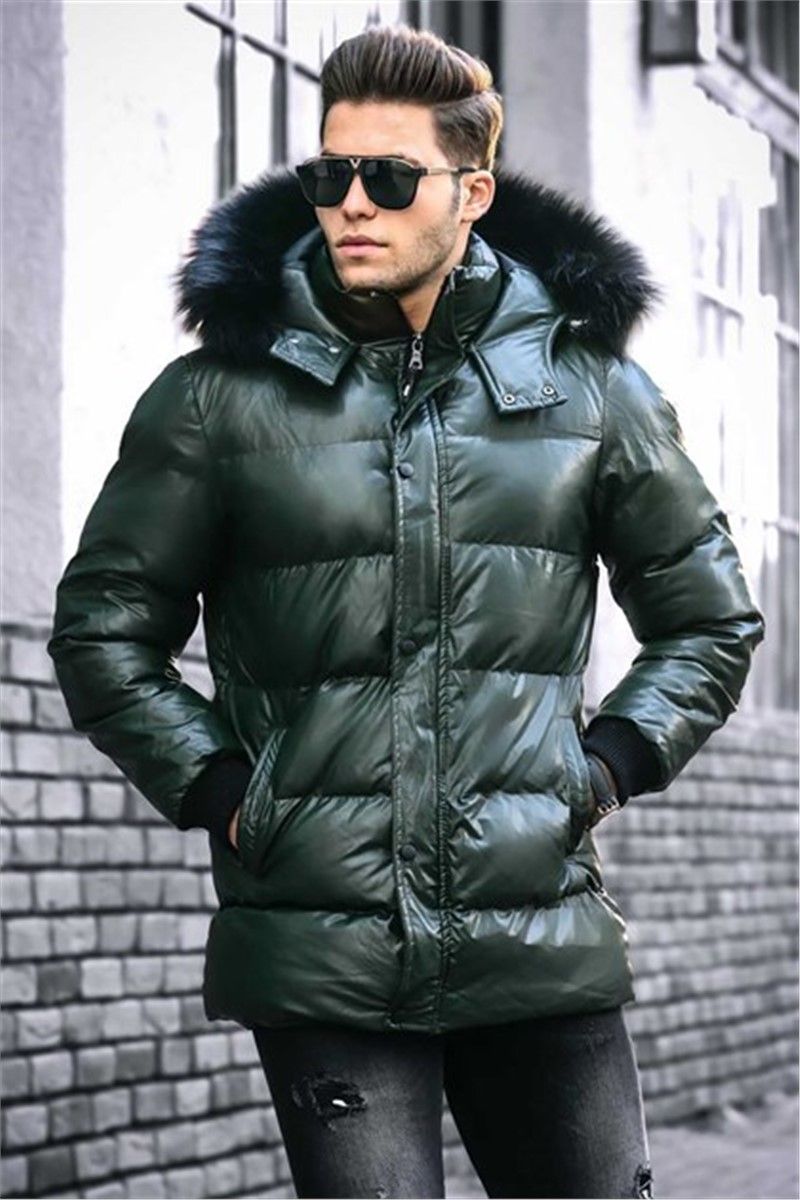 Madmext Men's Fur Puffer Coat - Khaki Green #290964