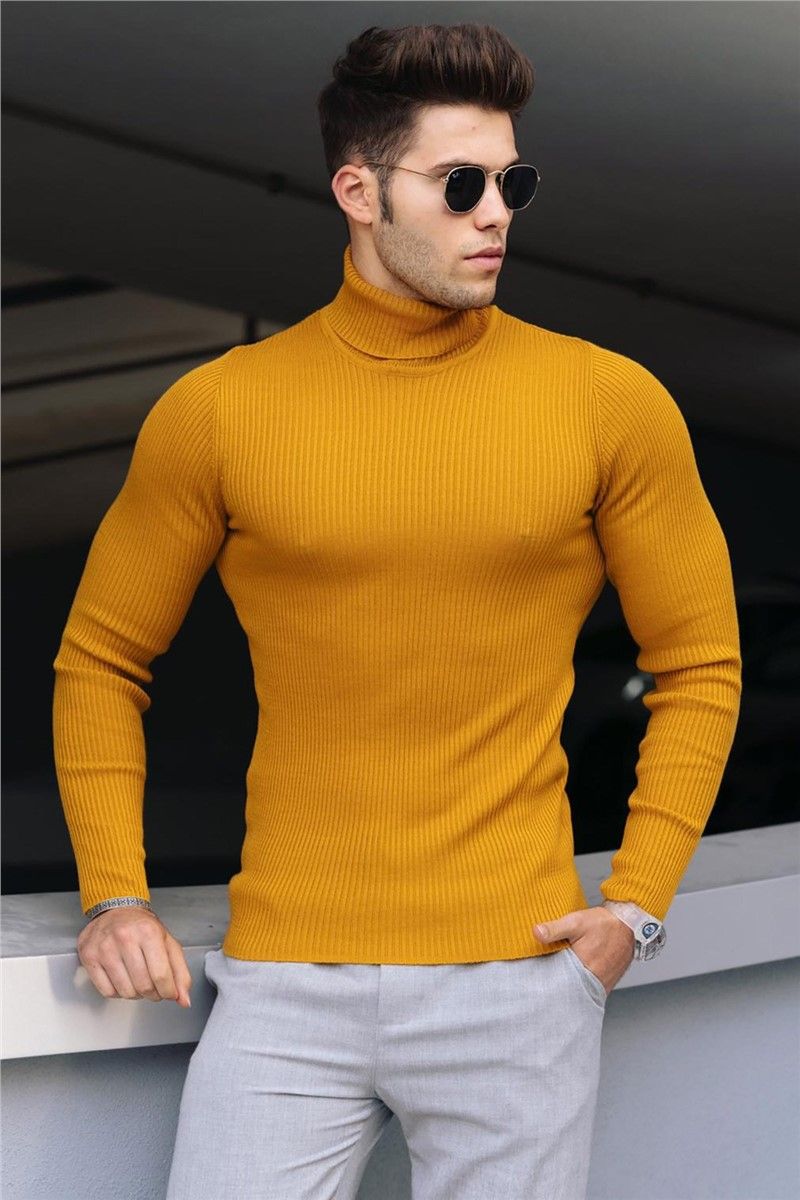 Muški džemper s polo ovratnikom 9414 - Senf 290239
