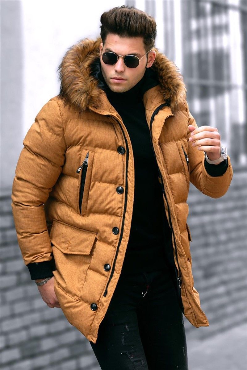 Madmext Men's Fur Puffer Coat - Yellow #290573
