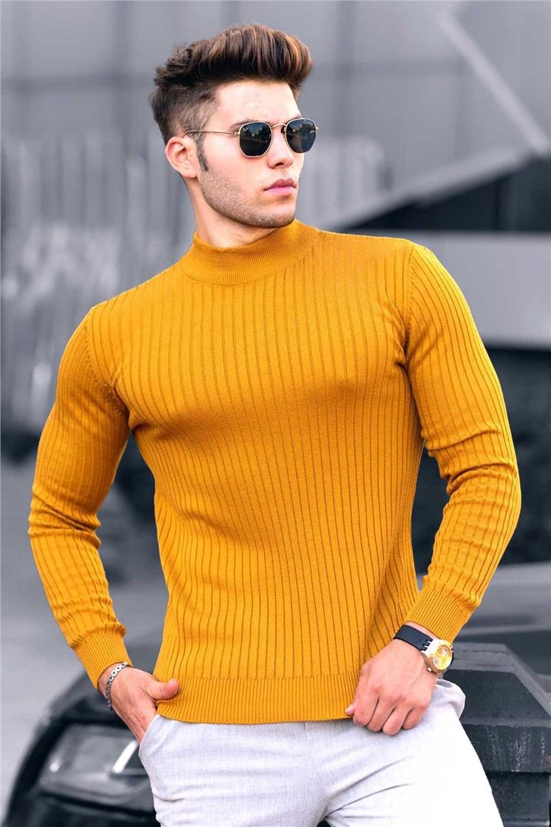 Men's sweater with polo collar 4736 - Mustard 289467
