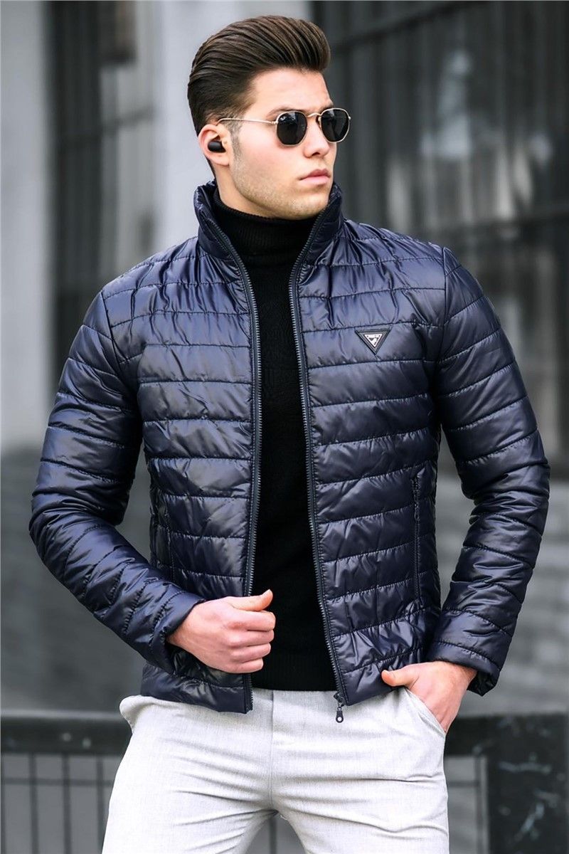  Navy Blue Leather Puffer Jacket 9100 # 289258