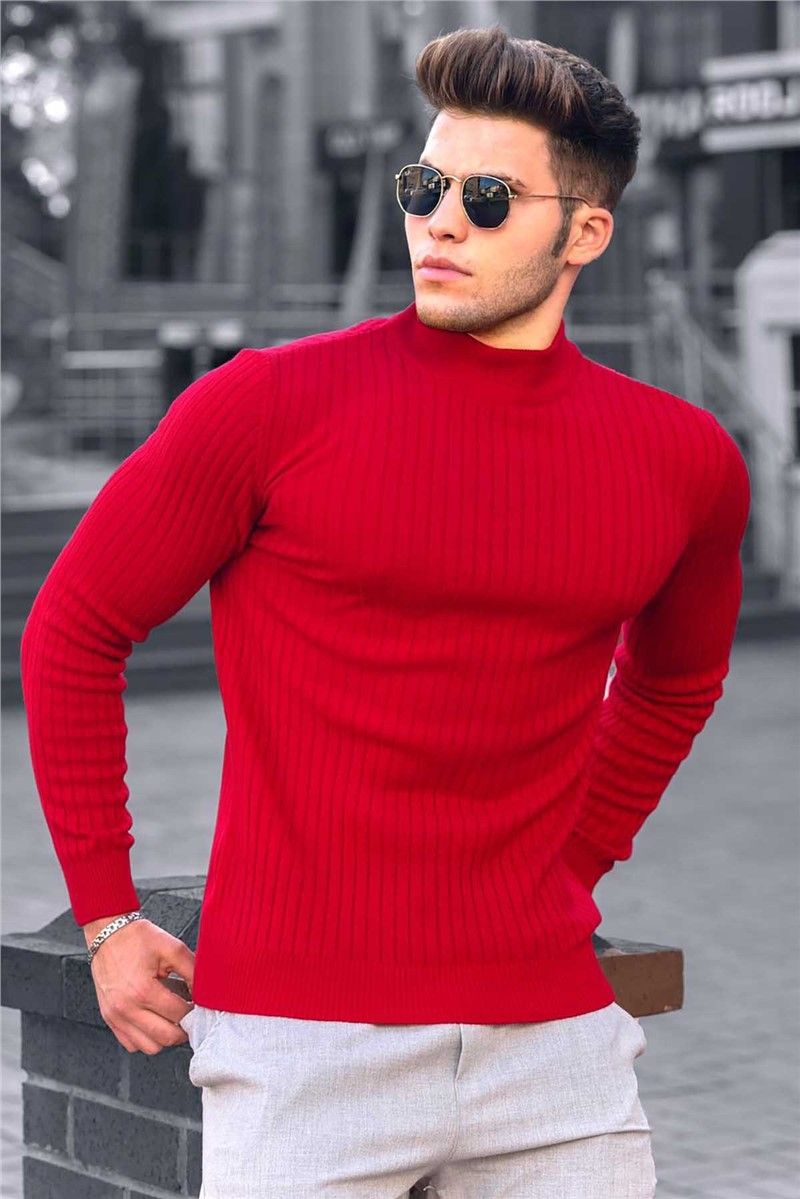 Men's sweater with polo collar 4689 - Red 289463